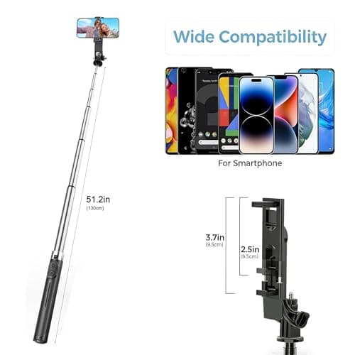 TIGERRDU Selfie Stick,Phone Tripod, 4 in 1 Selfie Stick Tripod, Extendable and Portable with Detachable Wireless Remote & Stable Stand, Compatible with iPhone/Galaxy/Huawei etc. (130cm Stable version) — view 2