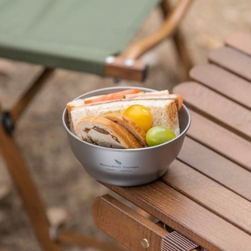 iBasingo Pure Titanium Camping Bowl, 400ml Single Wall Bowl with Inner Scale Ultralight Stackable Outdoor Cooking Tableware for Travel Backpacking Hiking Home Used Ti1105T — view 2