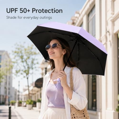 WHJYCC Mini Travel Umbrella, UPF 50+, 6-Rib, Purple, with Zip Case — view 6