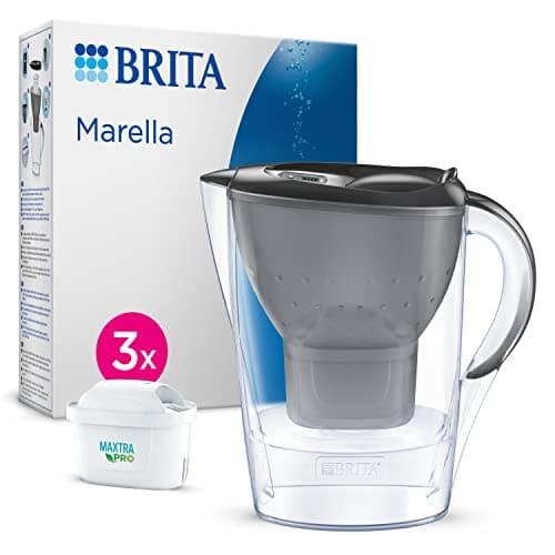 BRITA Marella Water Filter Jug Graphite (2.4L) Starter Pack incl. 3x MAXTRA PRO All-in-1 cartridge & Water Filter Bottle Apricot (600ml) - portable water filtration bottle for hydration — view 2