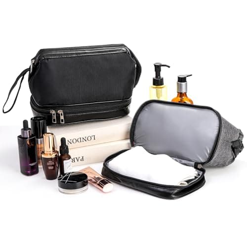 Goaste 2 Pack Toiletry Bag for Men, Hanging Travel Organizer Dopp Kit, Water Resistant Shaving Bag with Large Capacity, Double Space Storage Shower Bag with Divider for Traveling, Sports, Black, Grey, — view 3