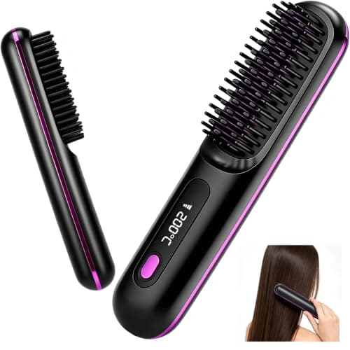 Cordless Hair Straightener Brush,3 Heat Settings 160-200°C with LED Display, MCH Ceramic Heating Anti-Scald Design, Dual Voltage Travel Hair Styling Tool for All Hair Types