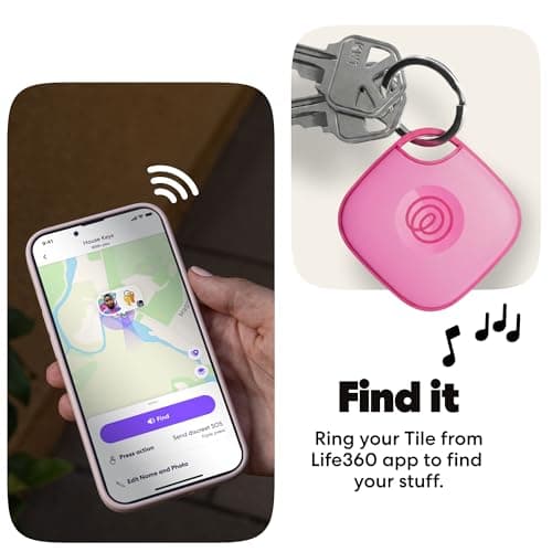 Life360 Tile - Bluetooth Tracker, Keys Finder and Item Locator for Keys, Bags and More. Phone Finder. Both iOS and Android Compatible. 1-Pack (Pink Punch) — view 4
