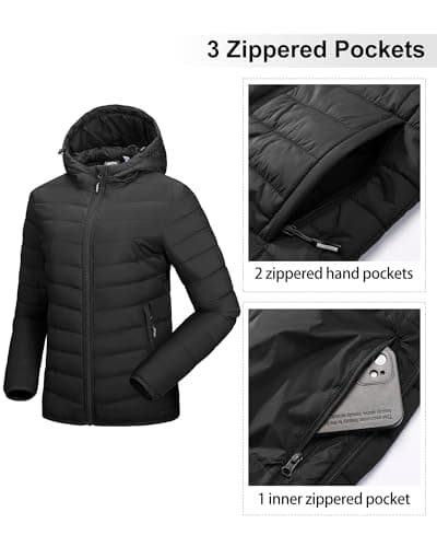 Outdoor Ventures Women's Winter Lightweight Puffer Jacket with Hood, Warm, Short, Packable, Quilted, Transitional, Padded Jacket for Ladies, Lined for Hiking, Travel Black S — view 5