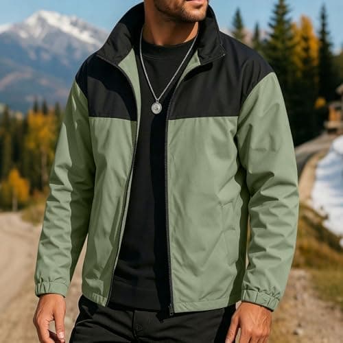 Waterproof Jacket for Men Uk Windbreaker Outdoor Raincoat Lightweight Breathable Coats Sun Protection Windproof Jackets Tops Quick Dry Running Walking Hiking Camping Cycling Travel Sports Army Green M — view 3