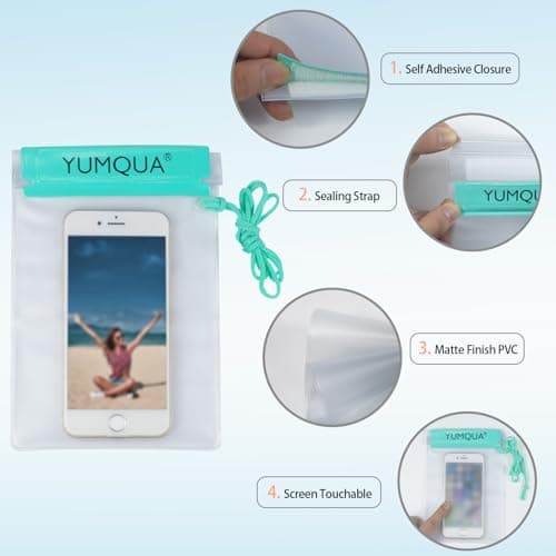 YUMQUA Waterproof Bag, Waterproof Pouch Dry Bag for Document Map Camera Tablet Phone Holder, Set of 3, Teal — view 4