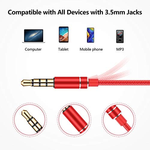 Bulees Sleep Earphones for side sleeping, Noise Isolating, Lightweight Earbuds for Small Sensitive ear Canal, In-Ear Headphones Wired with Mic and Volume Control for Bedtime (Red) — view 3