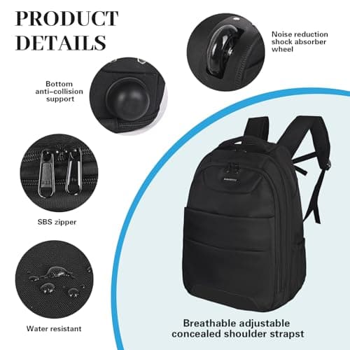 Hivexagon 32L Rolling Backpack,Wheeled Backpack Comfort Casual Durable and Effortlessly to Carry Laptop Books and Documents, Hidden Shoulder Straps for Business Travel — view 3
