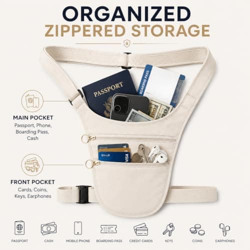 Money Belts for Travel Hidden, Unisex Money Bags, Travel Pouch for Passport and Money, Double Strap Waterproof, Holds Passports, Cash and Credit Cards, Ideal for Running, Travel and Daily Use, White — view 6