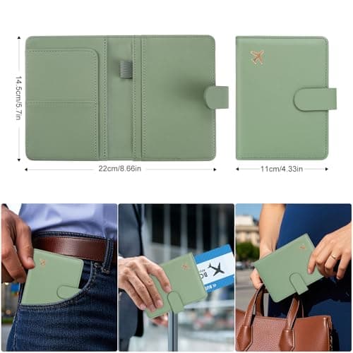 ILIYAH Passport Cover PU Leather Passport Holder Practical Travel Wallets RFID Blocking Passport Case with Card Slots Pen Holder Magnetic Closure(Green) — view 3