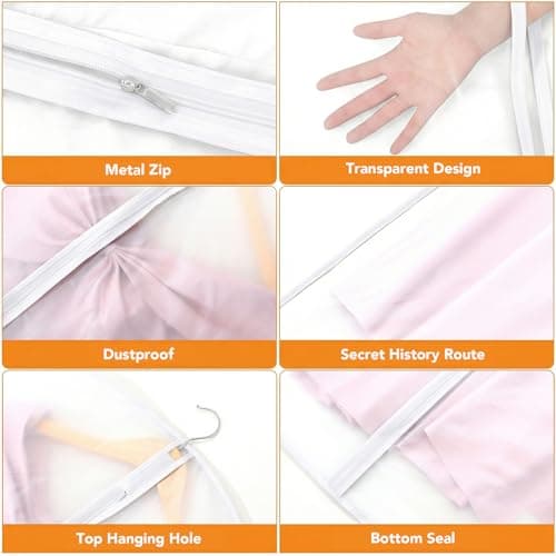 6 Pack Garment Bags, 40in PEVA Suit Bags Clothes Covers, White Edge — view 6