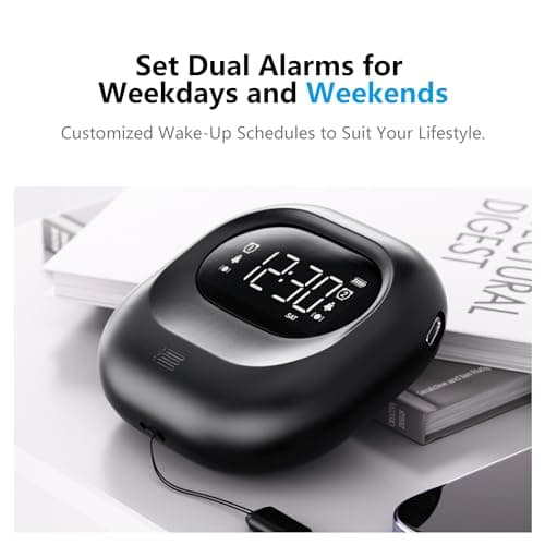 Mesqool Vibrating Alarm Clock for Heavy Sleepers - Rechargeable Bed Shaker with Loud Sound, Under Pillow Vibrator for Deaf, Ideal for Bedroom & Travel — view 4