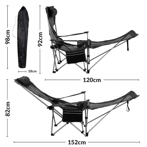 Livhome Camping Chairs Folding Recliner Chair Adjustable with Detachable Footrest Headrest Cupholder Pocket Lightweight Portable Reclining Camp Fold up for Outdoor Beach Garden (Black) (31141) — view 3