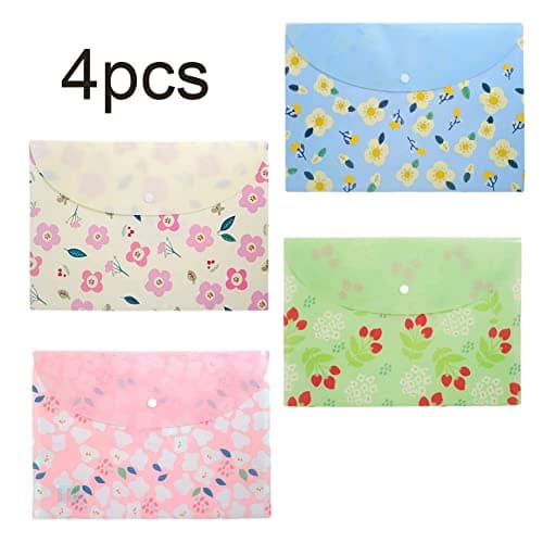 Plastic Wallets A4 Wallets Folders Document Organiser Floral Filing Document Folders A4 File Envelopes with Snap Closure 4pcs — view 3