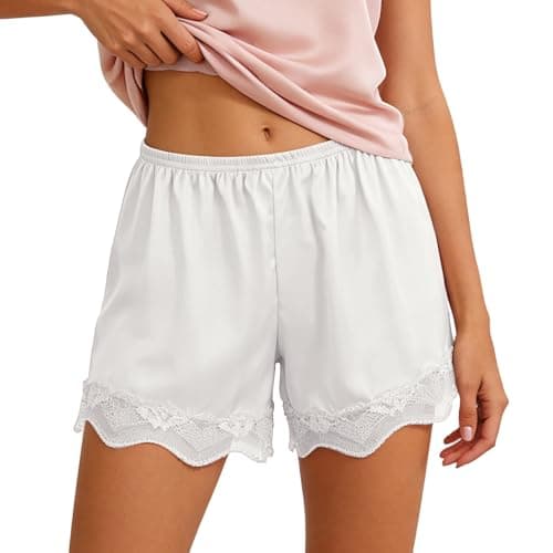 2026 Women's lace Trim and Satin Polyester Fabric Sleep Shorts, for Sleepwear, Home Evenings Travel Nights, Easy to Match with tees, Tanks, Sandals or Trainers Colour White Size M (3) — view 5