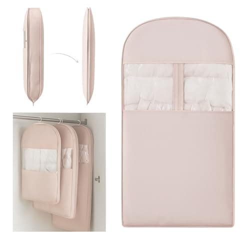 Space Saving Hanging Compression Garment Bag with Zipper for Closet Storage, Hanging Clothes Storage Bag, Garment Covers for Coats and Down Jackets,Pink, L (Pink, L)