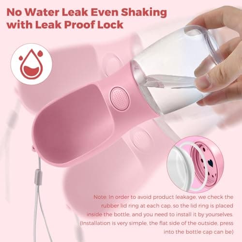 Dog Water Bottle for Walking,350ml Dog Travel Water Bottle, Portable Pet Water Dispenser Antibacterial Food Grade Leak Proof Dogs Cat Drink Bottles, Pet Outdoor Drinking Cup Gift - Pink — view 6