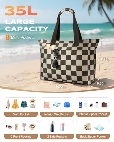 EOIWUY Large Beach Bag, 35L Waterproof Sandproof Beach Bags for Women Men — view 3