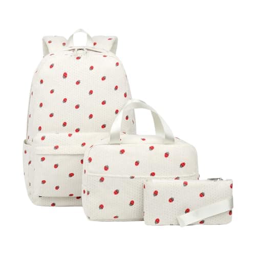 3 In 1 Student Cute Backpack Set, Large Capacity Water Resistant Nylon School Backpack With Matching Lunch Bag Pencil Pouch, For Girls Back To School Gift(L)