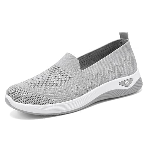 Women's Walking Shoes Breathable Mesh Upper Lightweight Casual Trainers (Grey,3) — view 4
