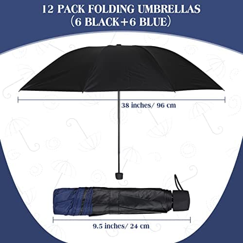 Hillban Set of 12 Windproof Travel Umbrella Folding Umbrella Bulk Rain Umbrellas Portable Travel Umbrellas Strong Compact Umbrella for Wind Rain Sun Car Backpack Men Women Kids (Black, Navy Blue) — view 4