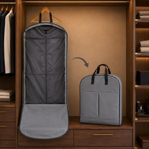 Premium Travel Garment Bags & 2-in-1 Duffle Suit Carriers – Light Grey 45L Holdall, Black XL Breathable Garment Bag, Dark Grey Water-Resistant Suit Cover, Foldable and Space-Saving (Dark Grey)