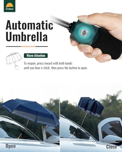 Chakipee Umbrella Windproof Strong Compact Travel Blue Pocket Automatic Reflective Safety Strip Folding Outdoor for Rain Inverted Umbrellas for Men and Women 8 Ribs Double Canopy Portable — view 3