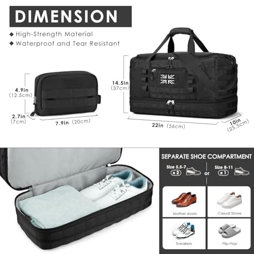 ETRONIK Travel Duffle Bag for Men, Tactical Gym Bag with Shoe Pocket, Black — view 4