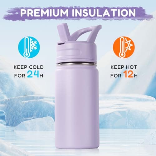 Fijinhom Kids Water Bottle for School, 360ml/12oz, Toddler Water Bottles with Straws, Stainless Steel Vacuum Insulated Water Bottles for Boys&Girls, Leak-Proof, BPA-Free,Purple — view 5