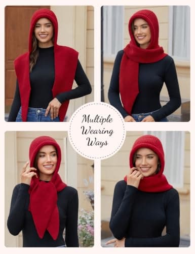 heekpek Hooded Scarf for Women 2 in 1 Hat Scarf Red — view 2