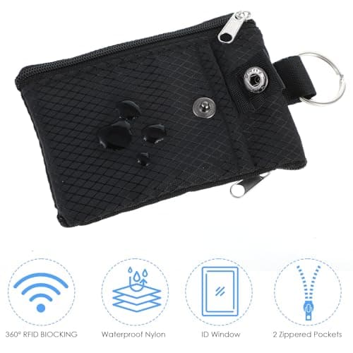 Minimalist Small Wallet with ID Window RFID Blocking Small Neck Wallet Water Resistant Zipper ID Case Pouch Travel Neck Wallets with Lanyard Keychain Badge Holder for Women Men Cards Coin Daily Use — view 3