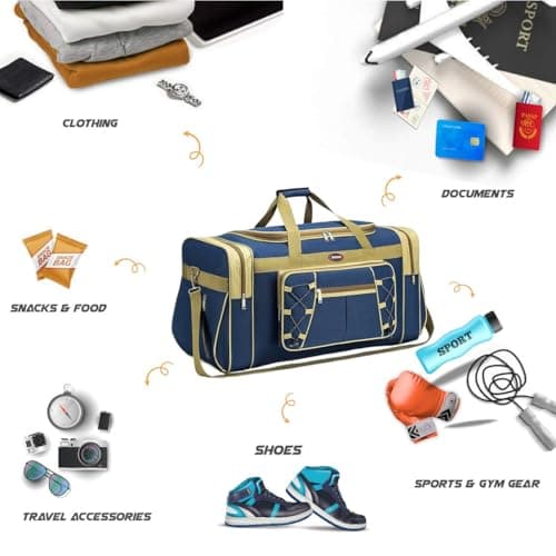 Travel Duffle Bags for Men Weekender Over Night Carry On Bag Lightweight Extra Large Oxford Duffel Gym Sturdy Luggage Water-Proof for Men & Women 26" XL (Blue Gold) — view 2