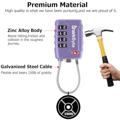 SharkByte TSA Suitcase Locks - 4-Dial Security Travel Combination Padlock, Flexible Wire Cable Travel Lock for Suitcases Luggage Case Travel Bag Gym Locker Code Small Padlock (Pack of 1) — view 3