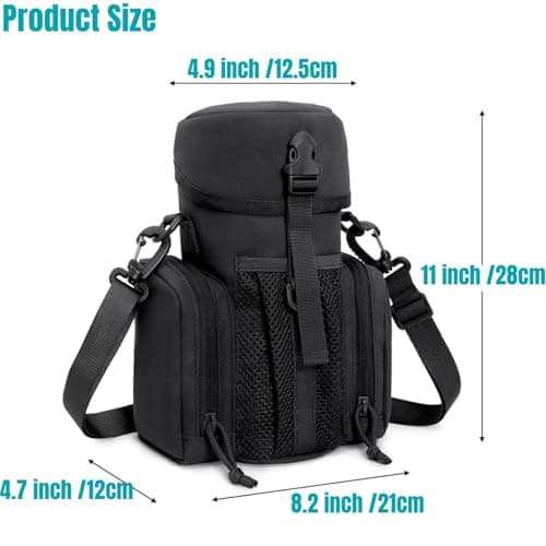 Gexgune Molle Water Bottle Pouch for 64 oz Wide Mouth Bottles - Military Grade Hydration Carrier with Adjustable Shoulder Strap, 2 Zipper Pockets & Front Mesh Pocket (Green) — view 3