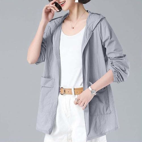TURWXGSO Womens Sun Protection Jacket Hoodie Long Sleeve Zipper Hiking Shirt with Pockets UPF 50+ Lightweight Outdoor Coat Casual Summer Loose Fit Travel Camping Tops — view 3
