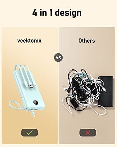 VEEKTOMX 20000mAh Power Bank with 4 Built-in Cables, USB C Portable Charger — view 6