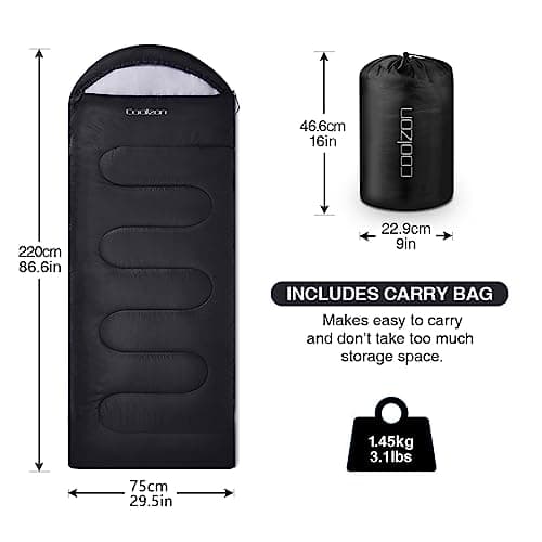 Coolzon Outdoor Sleeping Bag for Camping, for 3-4 Seasons, Adult Blanket, Small Packed Size, Ultralight Carry Bag, Soft, Thick and Warm, for Outdoor Camping, Travel, Hiking, Black — view 2