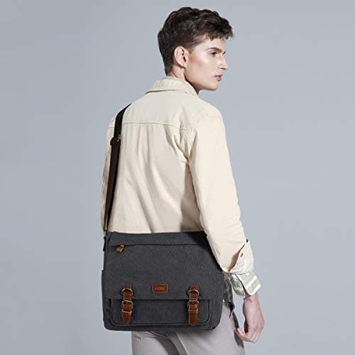 S-ZONE Men's Messenger Bag Crossbody Shoulder 14-17.3Inch Laptop Vintage Canvas Briefcase Satchel for Work School Traveling Daily Use Multiple Pocket — view 2