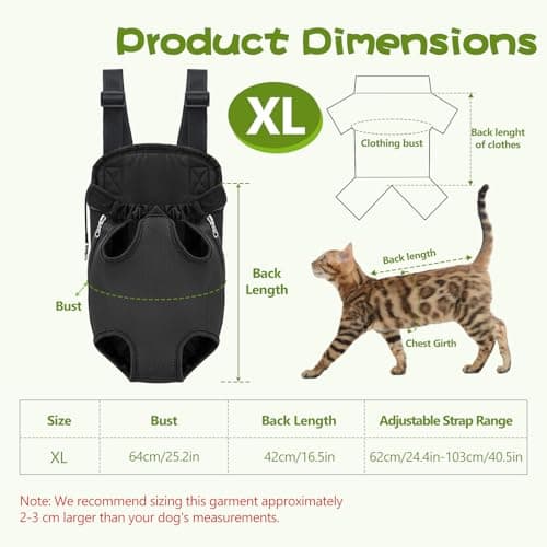 Black Portable Pet Carrier Backpack, Legs and Tail Out, Adjustable Front and Back Carrier for Teacup Dogs and Cats Under 6 Lbs, Hands Free for Hiking, Camping, Travel, Cycling (Black, XL) — view 2