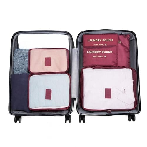 Rynli Compression Packing Cubes for Suitcases 10 Pcs, Waterproof Travel Organiser Packing Cubes Compression Set for Clothes, Shoes & Toiletries Luggage Storage Bags for Men & Women (Wine Red) — view 2