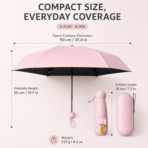 WHJYCC Compact Folding Umbrella - Pink Travel Umbrella with Storage Case — view 4