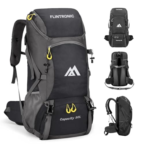 flintronic 50L Backpack, Ultra Lightweight Large Capacity Hiking Backpack, Waterproof Foldable Rucksack for Men Women Hiking Travelling Camping Outdoor Sports (Black)
