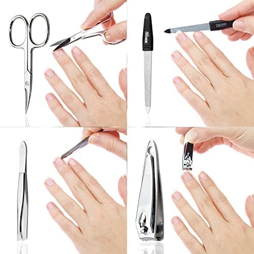 Marqus Manicure Set for Women and Men - 5-Piece Grooming Kit with Nail Nippers and Clippers - Real Leather Case - Perfect for Travelling or as a Gift, Black — view 3
