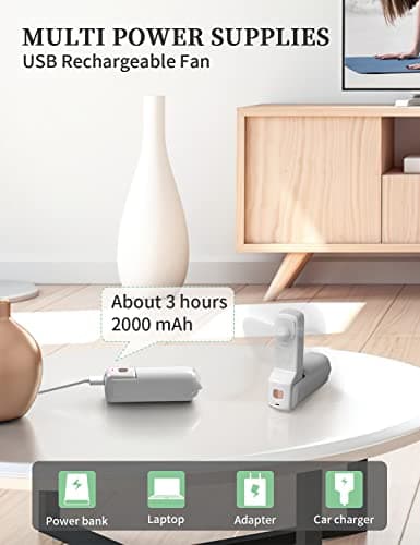 LETSCOL Handheld Mini Fan, 3 in 1 Hand Held Cooling Device, Portable and Personal with Power Bank & Flashlight, Foldable for Travel, Desk, Makeup (White) — view 4