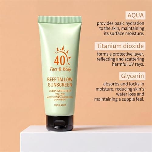 Beef Tallow Sunscreen SPF 40, Reef Safe Sunscreen Travel Size, Face and Body Mineral Sunscreen, Natural Organic Non-greasy Lightweight Formula, Moisturizing Protection for Women & Men Daily Use (1PC) — view 4