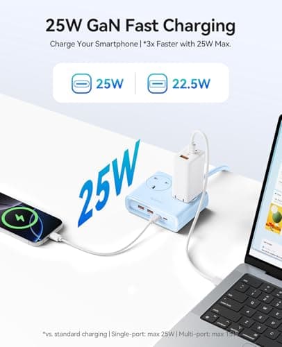 ORICO PD 25W Extension Lead with USB Slots with 2 USB C and 2 USB A Blue — view 2