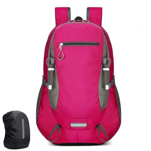ROSSRORE 40L Hiking Backpack, Lightweight Water Resistant Travel Backpack with Rain Cover, Breathable Multi-Compartment Rucksack for Men Women Outdoor Camping Trekking Cycling 0.93 lb RED