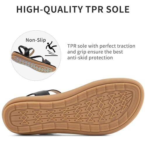 Women’s Dressy Flat Sandals, Strappy Open Toe Low Flat Sole Summer Shoes - Casual Walking Sandals for Vacation Wedding Guest Office Evening Travel Beach Resort Daily Outdoor Wear (Black,5) — view 6