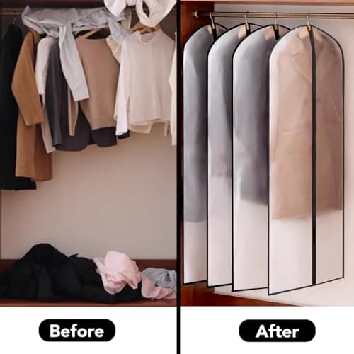 Garment Bags,5PCS Dustproof Garment Covers PEVA Translucent Clothes Covers with Zip Moth Proof Suit Protector Bags Waterproof Dress Covers for Shirts Coats Costumes (60X140CM) — view 5