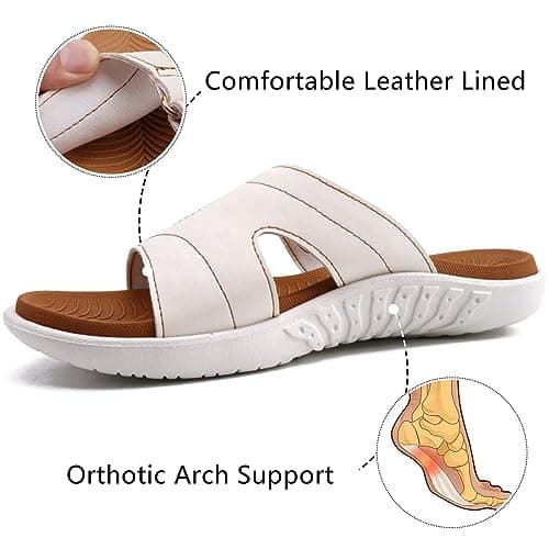 KuaiLu Womens Fashion Orthotic Sliders Ladies Lightweight Athletic Yoga Mat Sandals Slip on Thick Cushion Slippers Sandals with Comfortable Plantar Fasciitis Arch Support KhakiWhite 5 — view 4